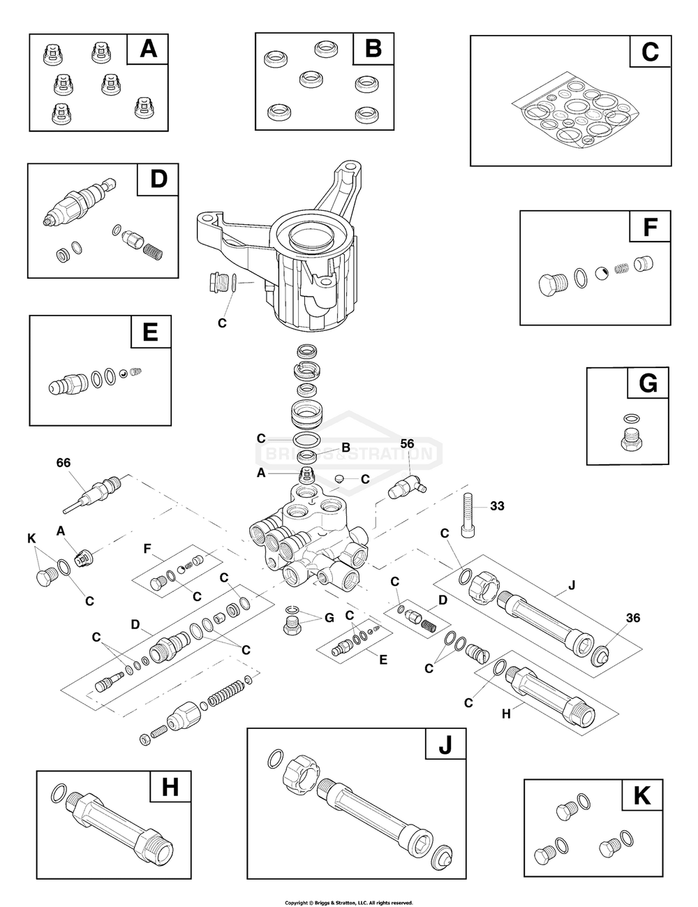 Pump Diagram and Parts List for 020739-00  Briggs and Stratton Pressure Washer